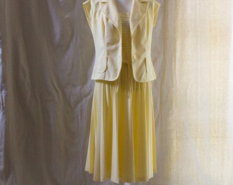 Vintage 1970s Yellow and White Midi Sundress with Vest