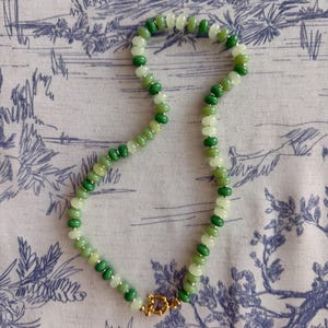Jade green, emerald green, light green | multi color | beaded gemstone statement necklace | 18kt gold clasps