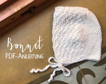 E-Book crochet pattern for bonnet baby hat crochet baby clothes crocheted instructions bonnet baby bonnet wool hat girl baptism newborn