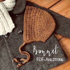 PDF instructions for crocheting Bonnet Bonnet Hat Baby Hat Wool Hat Crochet Hat ( Lace Pattern / Pointelle ) Autumn Winter Vintage Style
