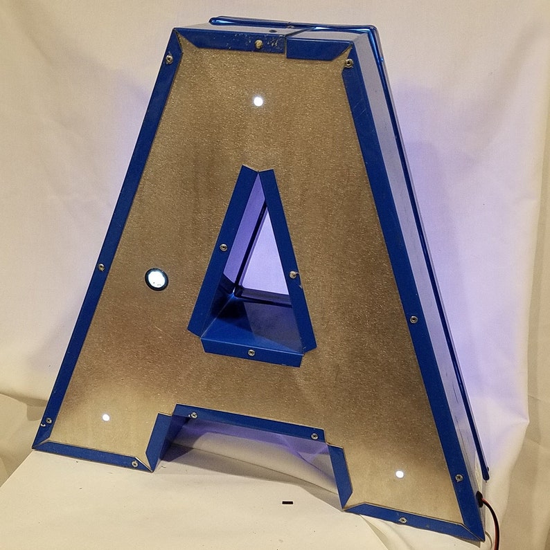 LETTER A Retro Marquee Channel Letter A Vintage Sign Blue LED