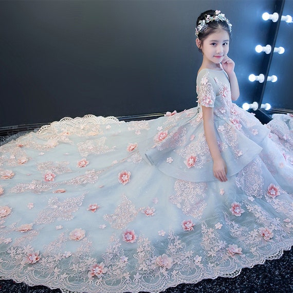 Girls Lace long tail DressFlower girl dressGirls Princess | Etsy