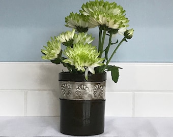Vase, Black vase, Ceramic vase, Flower vase, Handmade vase, Handmade gift, black vase, Vase with flower pattern