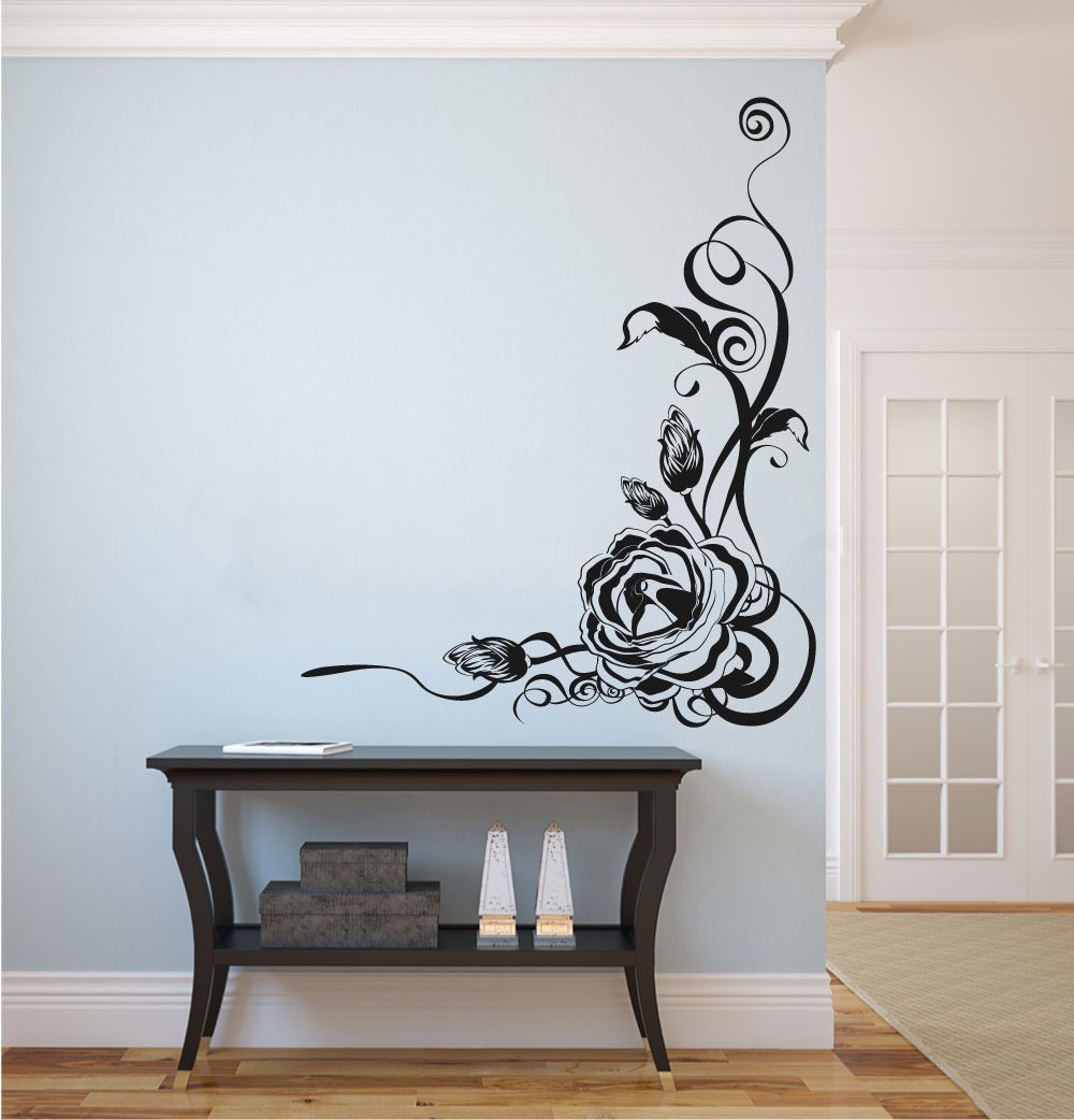 Rose Vine Corner Vinyl Wall Decal Sticker Home Decor Art Etsy