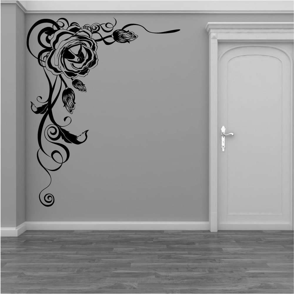 Rose Vine Corner Vinyl Wall Decal Sticker Home Decor Art Etsy