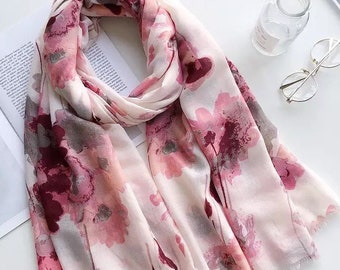 Large Pink Wrap Shawl Stole Lightweight Rectangle Everyday Scarf UK Seller