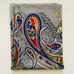 Silk Cotton Paisley Scarf: Grey Red Shawl, Unisex Design