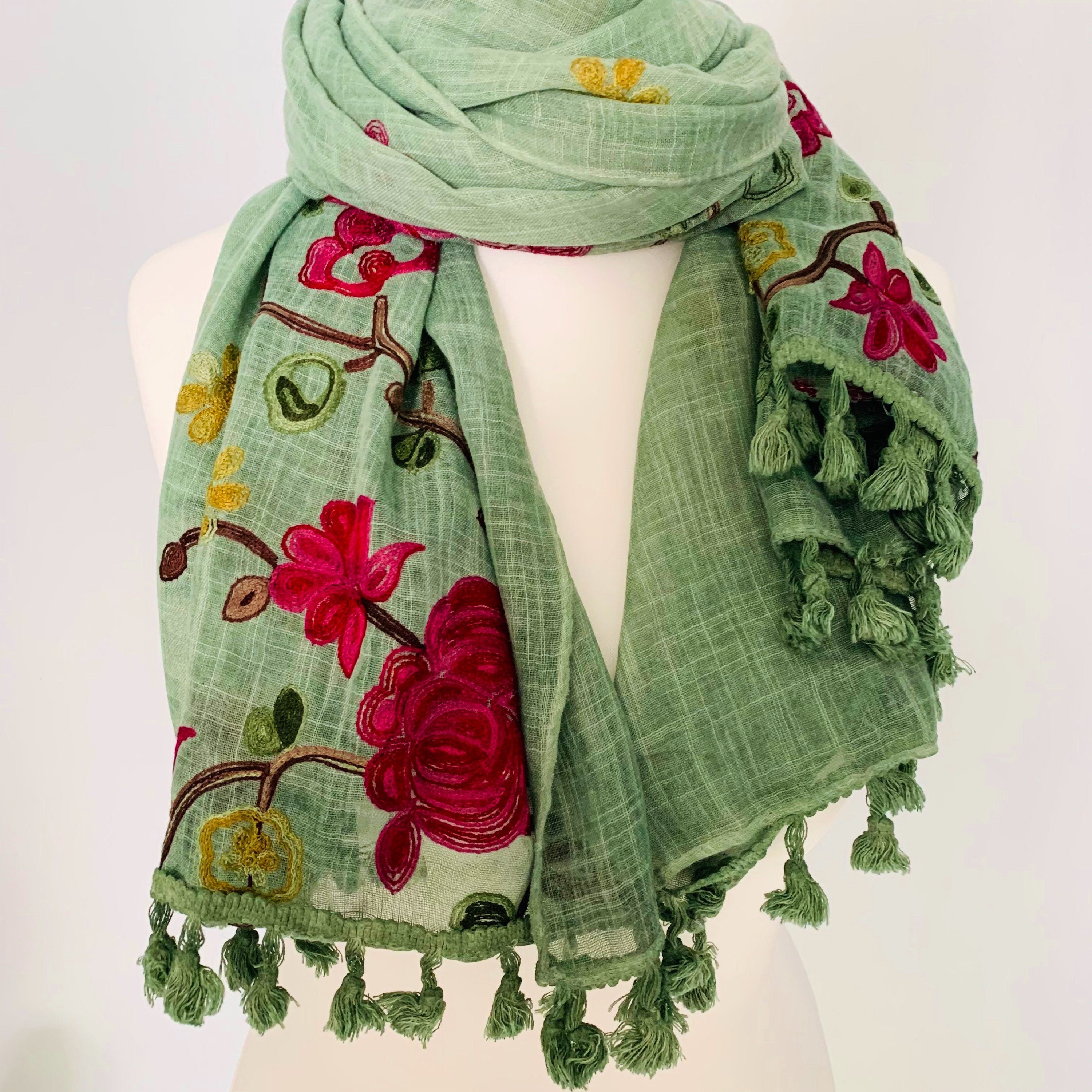 Embroidered Thread Green Scarf/ Womens Scarf Autumn Winter Etsy UK