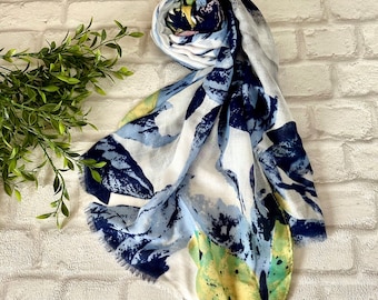 Watercolor Abstract Scarf: Soft Viscose Blend, Floral Print