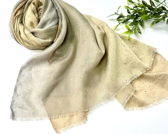 Sequin Star Scarf: Beige & Grey Celestial Foil Print
