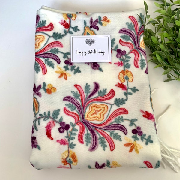 Bestickter Schal Pashmina Elfenbein Geschenk Box Hijab Kopftuch / Geschenke für Mama Sie / Damenschal / Muttertag Hochzeit Brautschal Brautjungfer