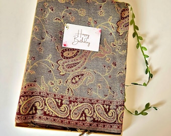 Green Paisley Scarf – Kashmiri Style Warm Shawl, Elegant Winter Wrap Gift For Her Mum