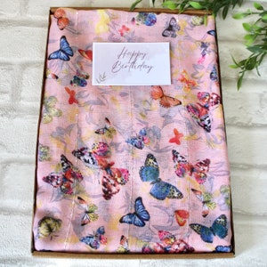 Pink Butterfly Sequin Scarf: Lightweight Viscose Blend (Gift Box Option)