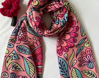 Pink Leaf Indian Cotton Scarf / Women Scarf / Shawl Hijab Scarf Accessories/ Gifts for Her/ Valentine Gifts
