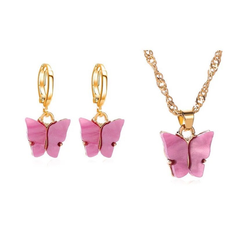 Butterfly Gold Necklace Earrings Set With Earrings Gift for Her Mum