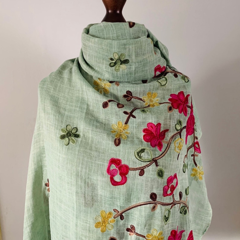 Embroidered Thread Green Scarf/ Womens Scarf Autumn Winter Etsy UK