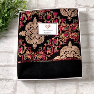 Floral Scarf for Women, Embroidered Shawl, Red Black Scarf, Wool Shawl, Shawl Wrap, Wedding shawl, Women Scarf, Wool Embroidered, Wrap, Gift