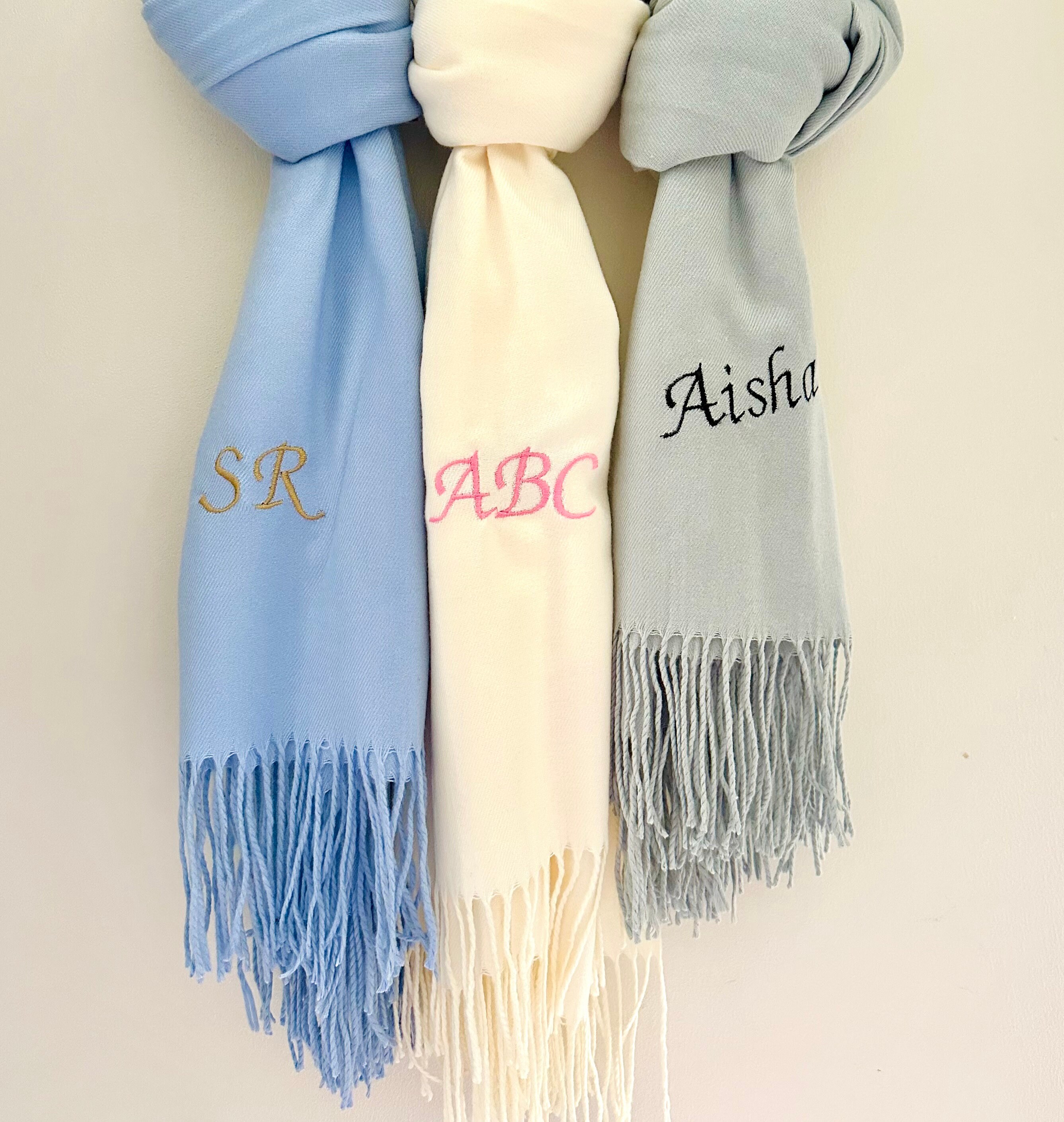 Initial Scarf Personalized Pashmina Scarf: Custom Initial Monogram, Soft Viscose ...