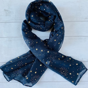Midnight Blue Celestial Gifts Twinkle Stars Cotton Scarf Summer Holiday Accessories Hijab/Gifts For Mother Her Women/Birthday Gifts