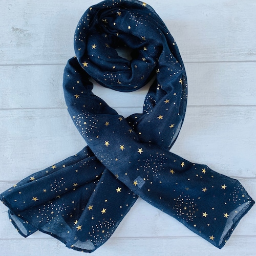 Midnight Blue Twinkle Stars Cotton Scarf/ Summer Holiday Accessories Hijab/Gifts For Mother Her Women/Birthday Gifts