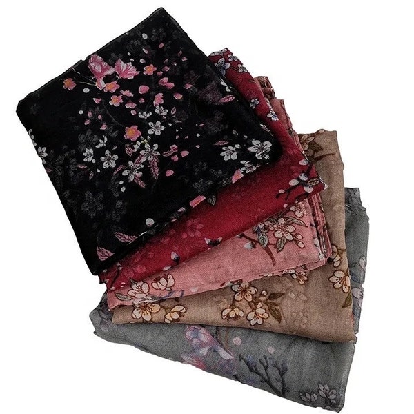 Ditsy Floral Print Scarf Shawl: Cotton Viscose Headscarf