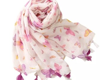 Flower Sequin Soft Pink Tassel scarf/ Cotton Hijab HeadScarf / Gifts for her/ Women’s scarf/ Mothers Day Gifts/ Pashmina