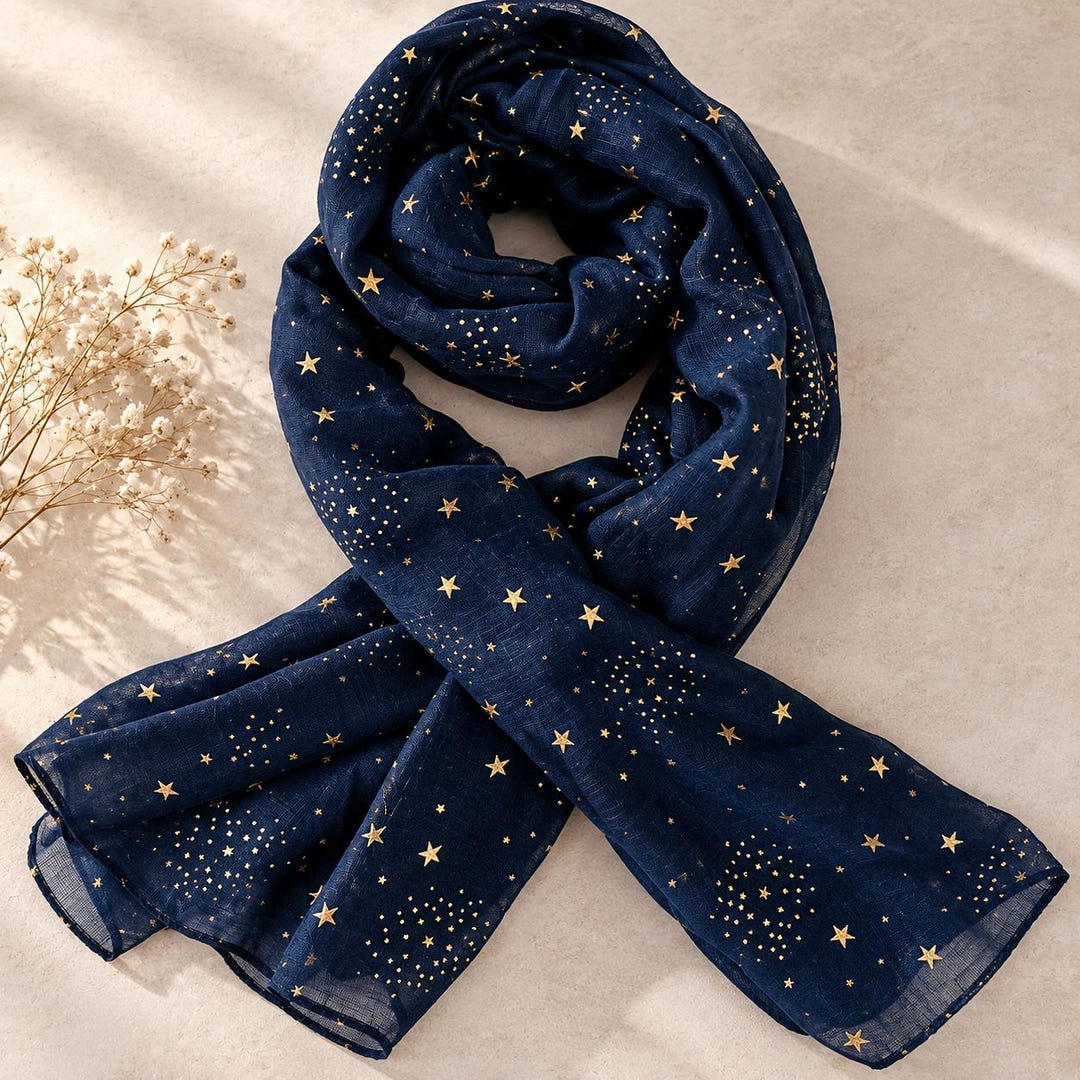 Midnight Blue Star Cotton Scarf: Celestial Hijab Shawl - Etsy