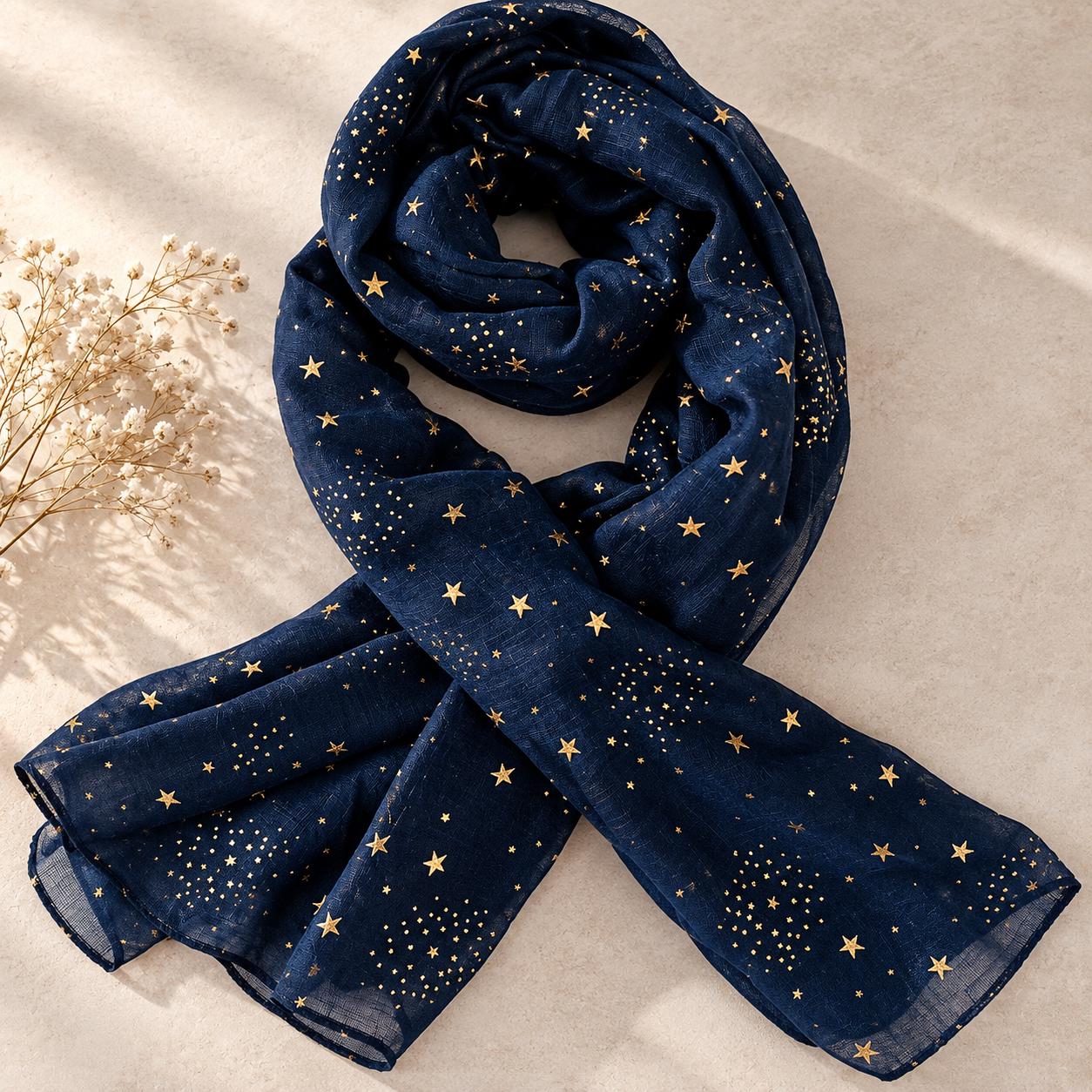 Midnight Blue Star Cotton Scarf: Celestial Hijab Shawl - Etsy
