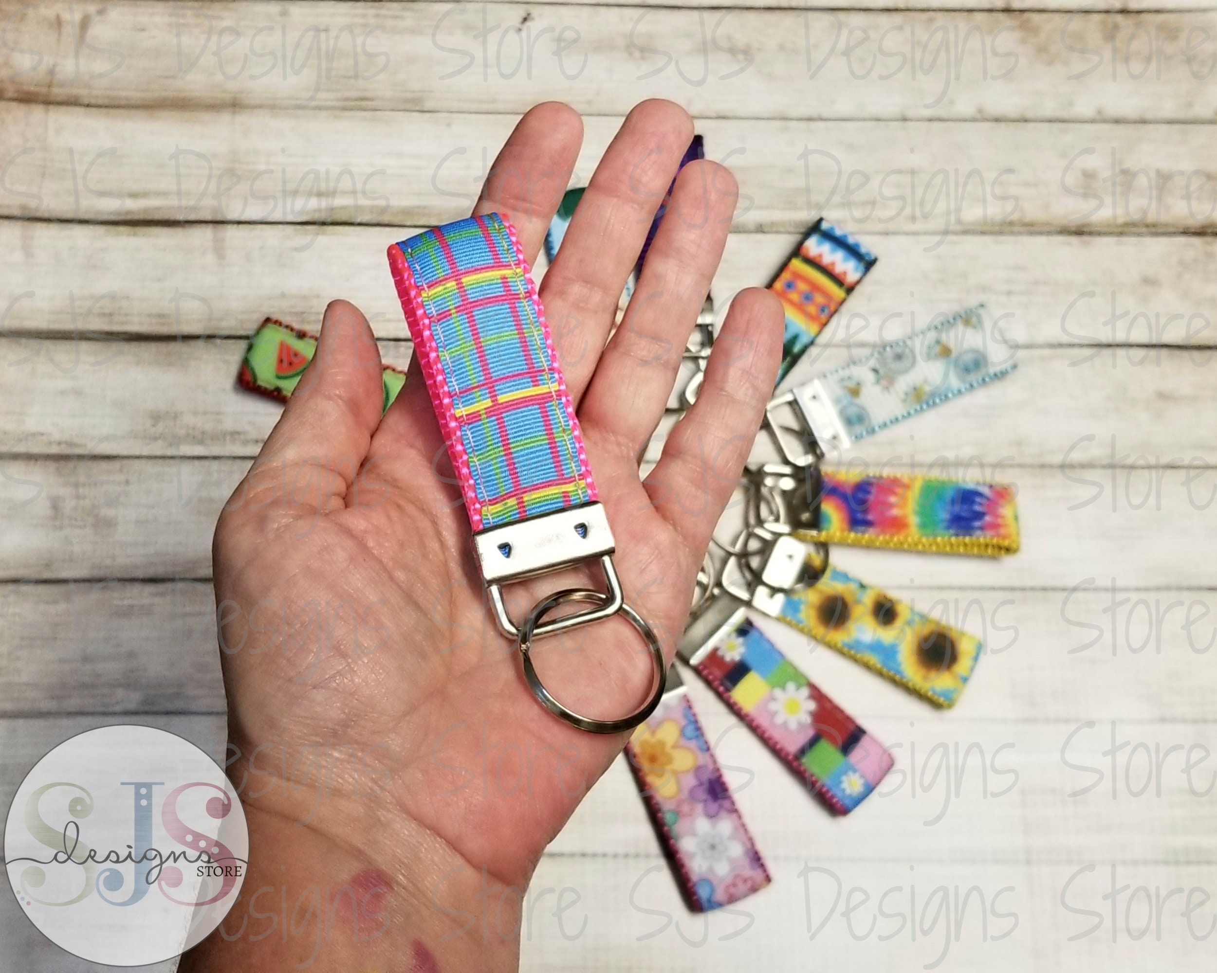 Checkered Key Fob Wristlet Colorful Fabric Keychain Wrist 