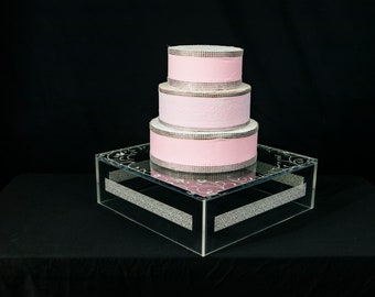 Clear Etched Acrylic Cake Stand - Lucite Cake Riser - Plexiglass Cake Riser, ETCHED, 5 sided, Open Bottom - Different Sizes