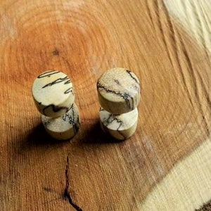 CREAM STUDS ZEBRA Wood Earrings Wooden Organic // Men Women Faux Fake Plug Gauge Round Bar Bell // Eco Wood Vegan Stud Handmade // Gift Bag