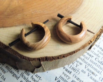 Handmade OLIVE WOOD HUGGIE Hoop Earrings Wooden Sleeper Extra Small Unisex for Men or Women surfer boho festival Eco Vegan Sustainable