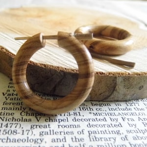Handmade OLIVE WOOD HOOP Earrings Wooden Hoops Creole Cream Womens Eco Jewellery Sustainable Earring for Women Stunning Grain + Gift Wrapped