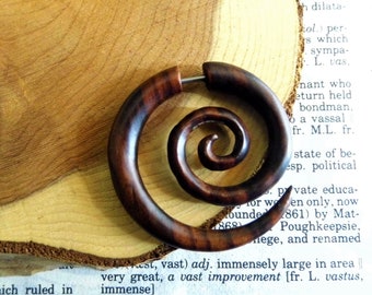 Brown Wooden Concave Saddle Ear Plugs - Double Flared Round Wood Tunnels (PL69)