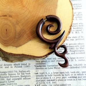 ORGANIC HANDMADE WOODEN Earring Men Women // Fake Faux Gauge Plug Expander // Large Tribal Wood Hoop // Vegan Festival Ethnic // Gift Bag