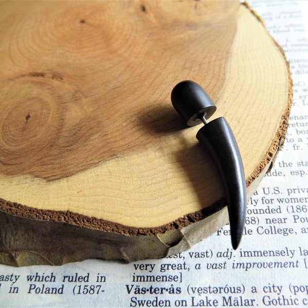 HANDMADE ORGANIC WOOD Earring Small Taper Men Women Fake Plug Stretcher // Black Tribal Wooden Faux Gauge // Vegan Sustainable // Gift Bag