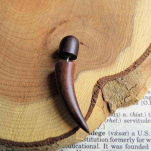 HANDMADE WOOD ORGANIC Earring Extra Small // Men Women Curved Faux Plug Gauge Expander Fake Stretcher Earrings / Eco Spike Vegan // Gift Bag