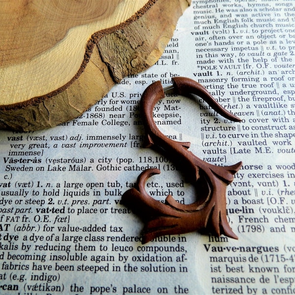 ORGANIC WOOD Earring Men Women Faux Gauge Plug // Hook S Fake Expander Stretcher Tribal Wooden Hoop Earrings Vegan Sustainable // Gift Bag