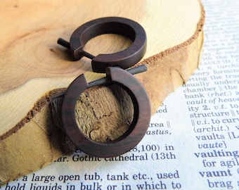 Handmade Hoops ORGANIC WOOD Coco Eco Womens Earrings Circle Small Brown // Wooden hoop medium size // Eco Vegan Sustainable Earring