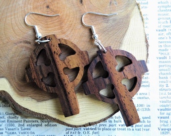 BOUCLES D’OREILLES EN BOIS FAIT MAIN // Dangle Drop Cross Crucifix Sterling Argent Plaqué // Boucle d’oreille en bois Femmes Grandes Tribus Biologiques Vegan // Sac cadeau