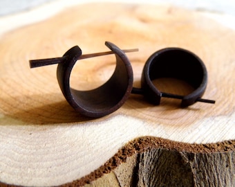 Handmade HUGGIE HOOP WOOD Organic Coco Eco Earrings Creole Small Brown Wooden Unisex Men Women Huggies Ecojewellery Sustainable Earring