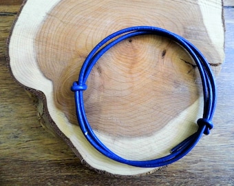 BLUE Real Leather Cord Wrap Bracelet Anklet // Genuine Surfer Beach Surf Cuff // FULLY ADJUSTABLE Size // Uomini o Donne Unisex