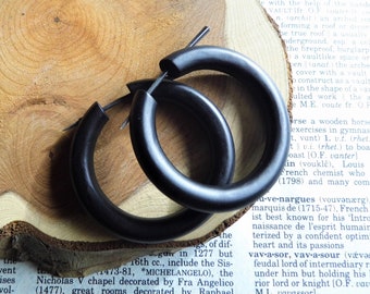 WOOD HOOP EARRINGS Medium - Large Size Wooden Hoops Thin Black Women Womens Boho Festival Creole Ecojewellery Sustainable // Handmade //