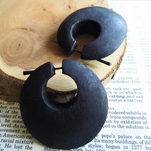 HANDMADE WOOD HOOP Earrings // Organic Large Black Wooden Hoops Earring // Womens Festival Boho Creole // Eco Vegan Sustainable // Gift Bag