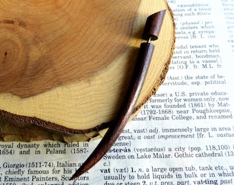 ORGANIC WOOD EARRINGS // Handmade Faux Gauge Men Women / Fake Tunnel Plug Stretcher // Brown Wooden Earring Long Cheater Vegan // Gift Bag