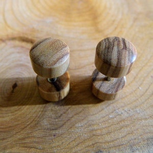 Handmade OLIVE WOOD Earring Stud Eco Organic Fake Flesh Plug Gauge Stretcher Round Wooden Small Unisex Men Women Eco Sustainable Vegan