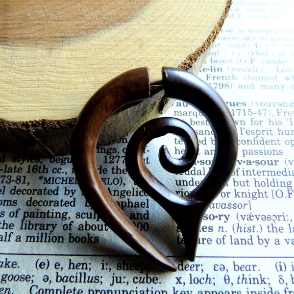 Handmade WOOD ORGANIC EARRING Eco Small Spiral Fake Tunnel Fish Hook Gauge Faux Plug Earrings Wooden // Men Women Ecojewellery Sustainable