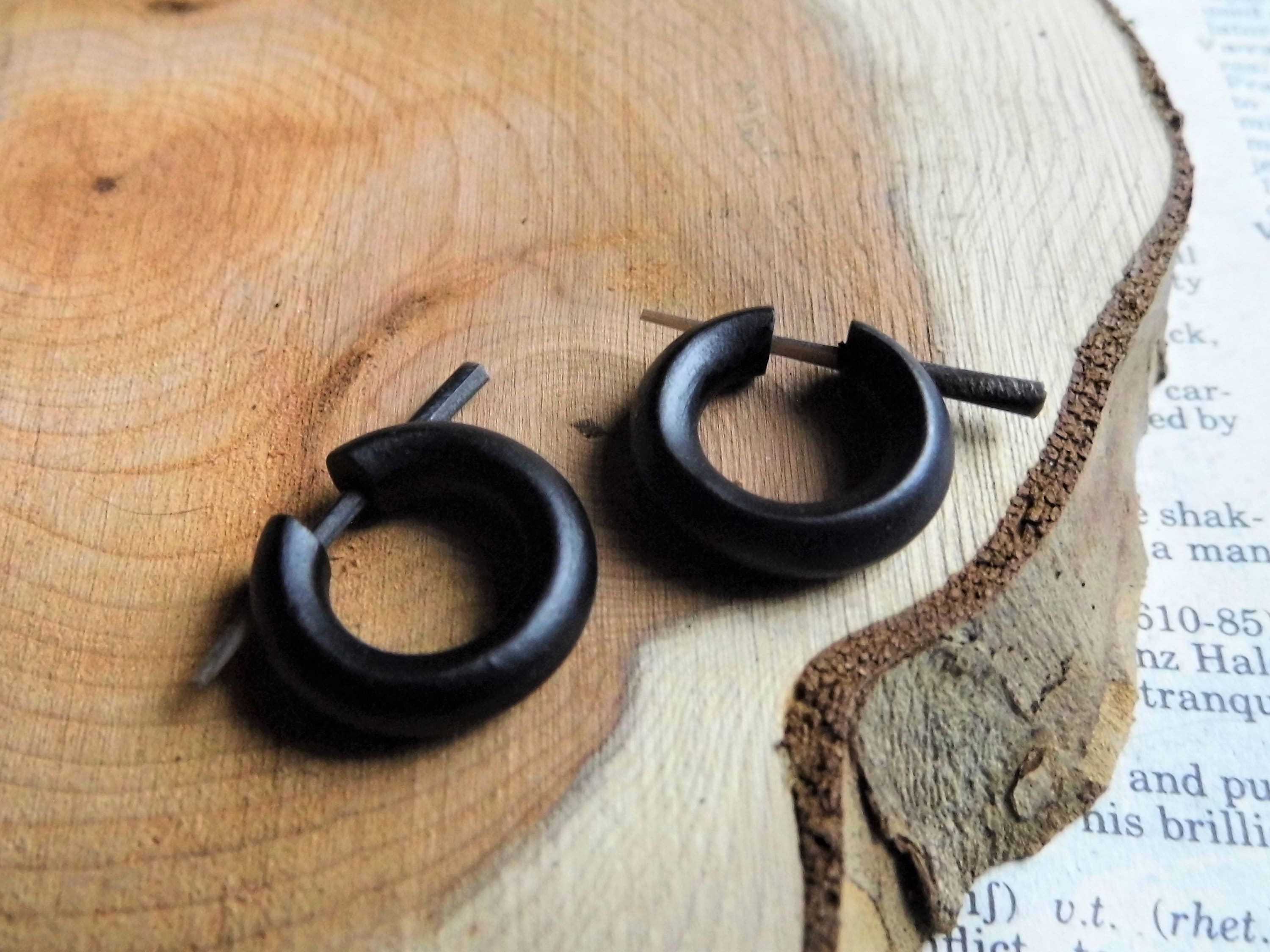 Hot Natural Brown Black Wooden Ear Studs Earrings Punk Barbell Screw Ear  Stud Earring Brincos For