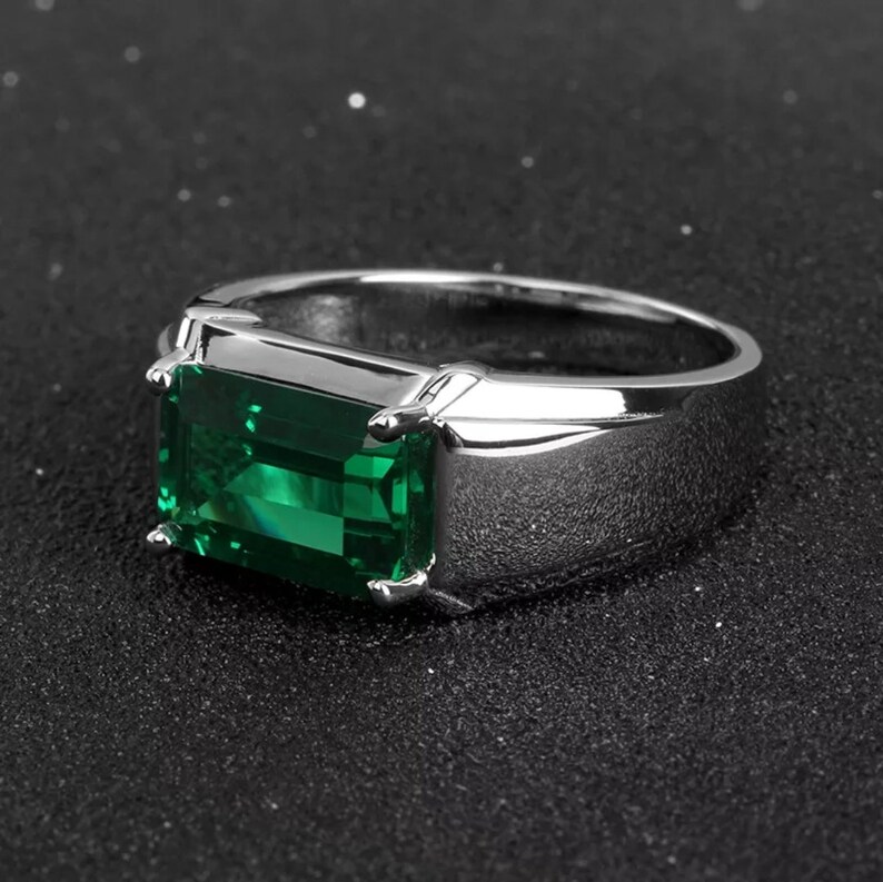 Lab Created Emerald Ring for Men in Sterling Silver 925 Etsy