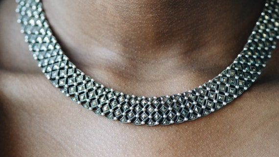 Sterling Silver Marcasite Statement Necklace & Br… - image 2